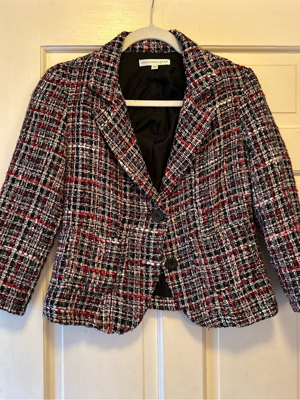 Women's Red Black Tweed Blazer Jacket